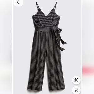 Striped Black Wide Leg faux wrap Jumpsuit size L